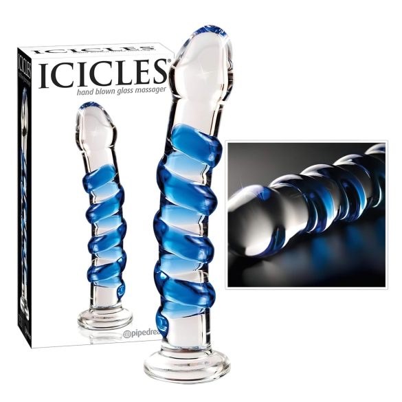 Icicles No. 5 - spiralno stakleni dildo (prozirno-plavo)