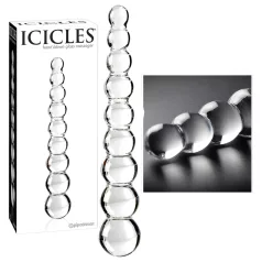 Icicles No. 2 - stakleni dildo s kuglicama - prozirni
