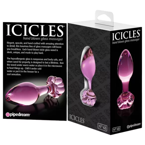Icicles No. 48 - stakleni analni čep s cvjetnim uzorkom - roza