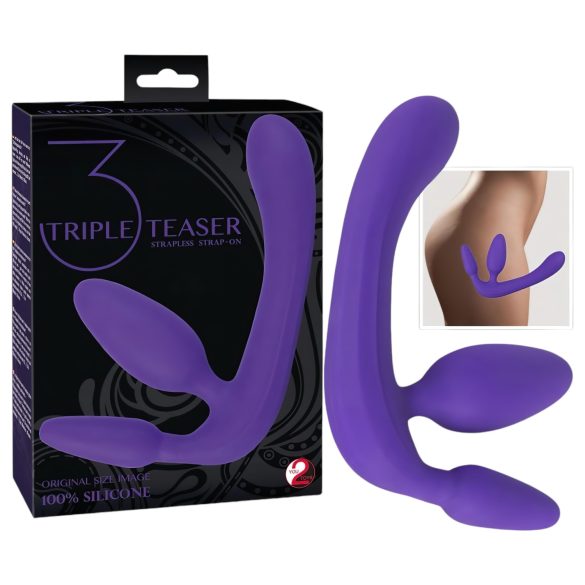 Trostruki, prijenosni dildo bez remena (ljubičasti)