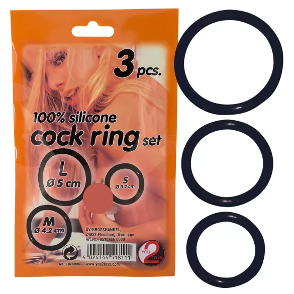 You2Toys - Silikonski prsten za penis set od 3 komada - crni