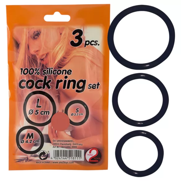 You2Toys - Silikonski prsten za penis set od 3 komada - crni