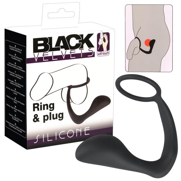 Black Velvet analni plug s prstenom za penis (crni)