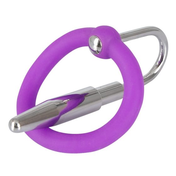 Penisplug - silikonski prsten za glavić s uretralnim konusom (ljubičasto-srebrni)