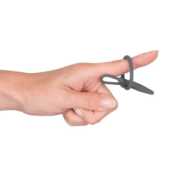 Penisplug - silikonski prsten za glavić s uretralnim konusom (sivo)