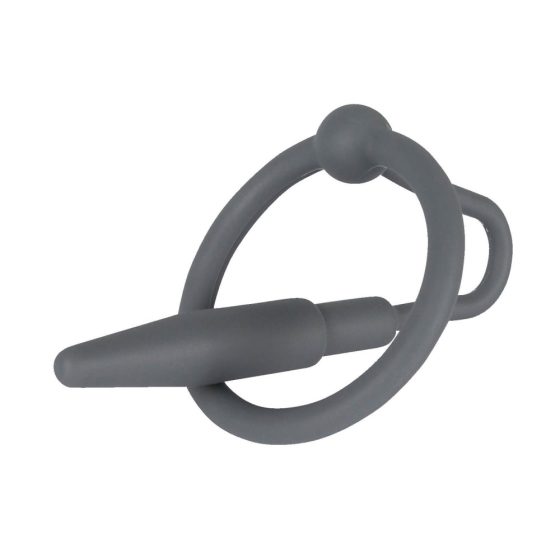 Penisplug - silikonski prsten za glavić s uretralnim konusom (sivo)