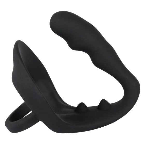 Black Velvet - valoviti analni dildo s penisom i prstenom za testise (crni)