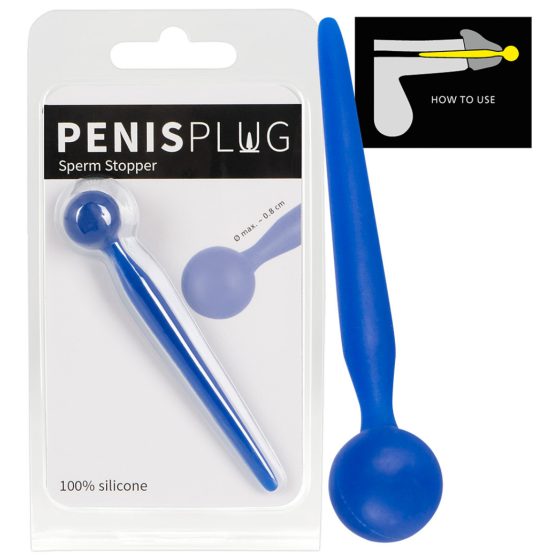 Dilatator Sperm Stopper - sferični, silikonski dildo za širenje uretre (plavi)