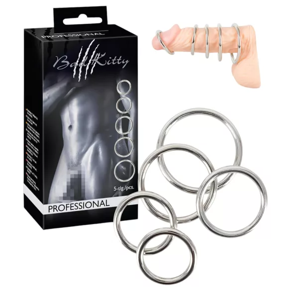Bad Kitty - set metalnih prstenova za penis - 5 komada