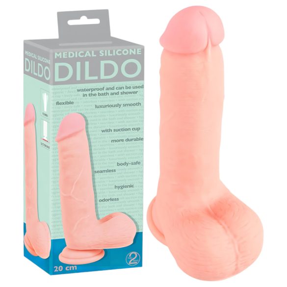 Medicinski - ravni medicinski silikonski dildo (20 cm) - prirodno