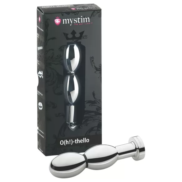 mystim O(h!)-thello - elektro analni čep s kuglicama - srebrni