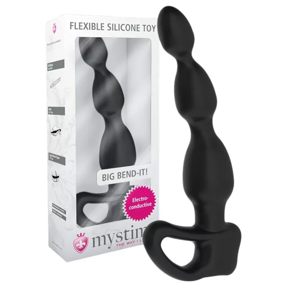 mystim - elektro analni dildo s kuglicama - crni