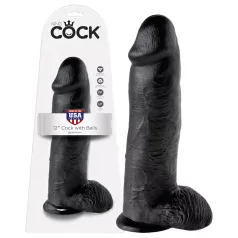 King Cock - realistični dildo s testisima - crni 30 cm