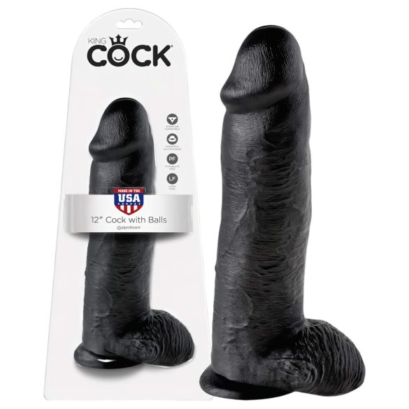 King Cock 12 ogroman dildo s testisima (30 cm) - crni