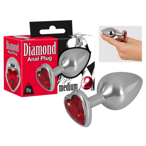 You2Toys - Diamond - 85g aluminijski analni dildo (srebrno-crveni)