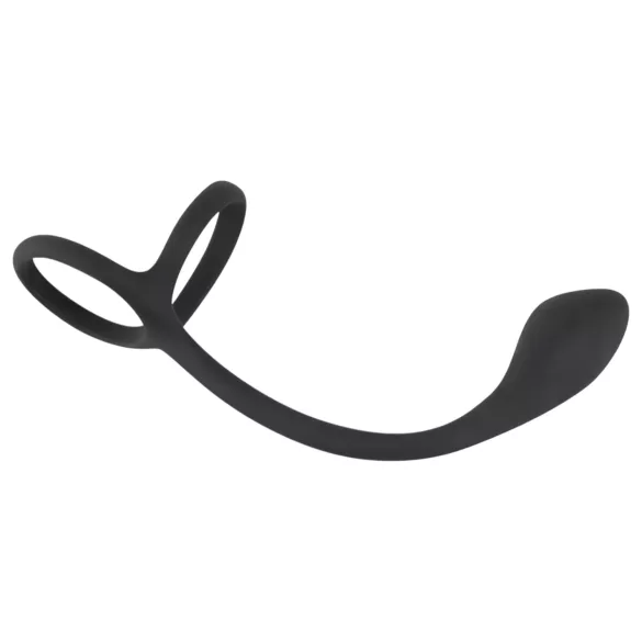 Black Velvets - analni dildo s prstenom za penis i testise - tanak - crni