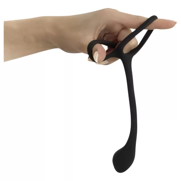 Black Velvets - analni dildo s prstenom za penis i testise - tanak - crni