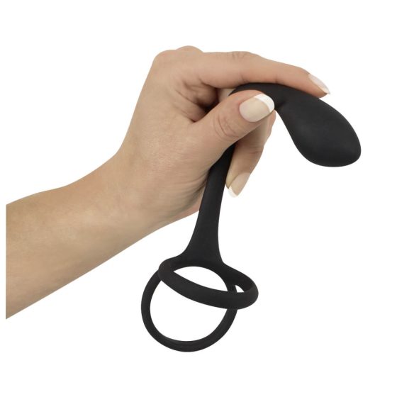 Black Velvet - tanki analni dildo s penisom i prstenom za testise (crni)