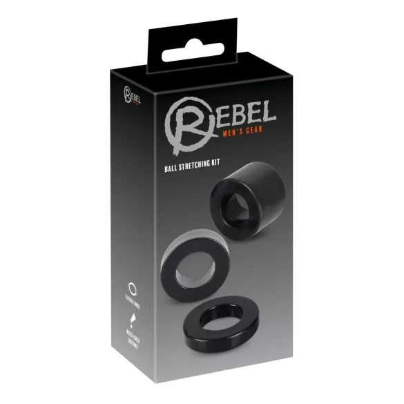 Rebel Ball - penisni i testisni prsten i rastezljivi set - crna