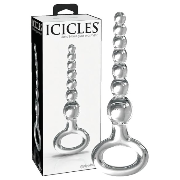 Icicles No. 67 - stakleni dildo s kuglicama (prozirni)