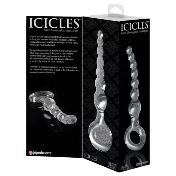 Icicles No. 67 - stakleni dildo s kuglicama - prozirni