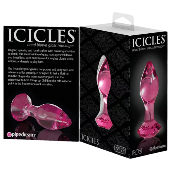 Icicles No. 79 - stakleni analni čep sa šiljastim vrhom - roza