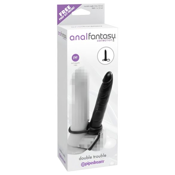 Analfantasy Double Trouble - crni analni dildo s remenom na vezivanje