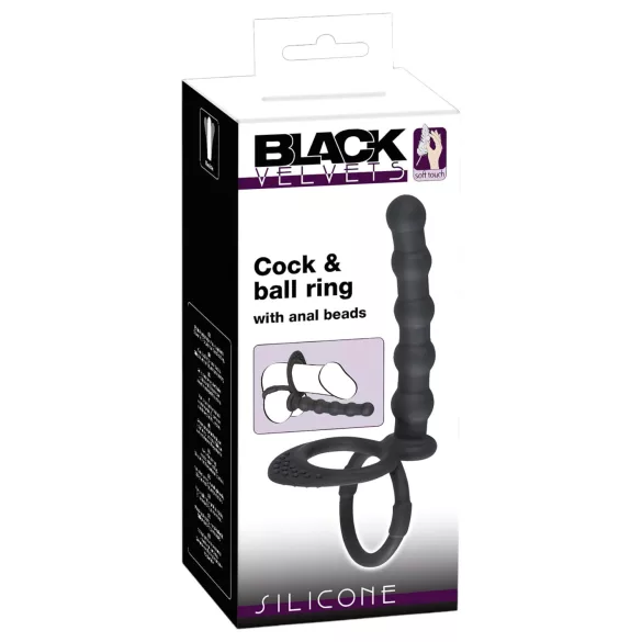 Black Velvets - erekcijski i penis prsten s analnim dildom - crni