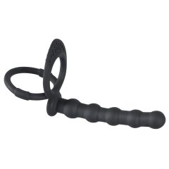   Black Velvet - prsten za testise i penis s analnim dildom (crni)