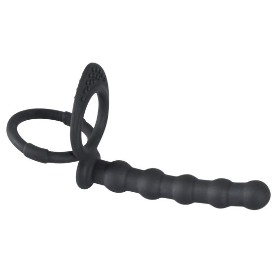 Black Velvet - prsten za testise i penis s analnim dildom (crni)