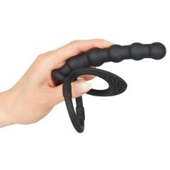   Black Velvet - prsten za testise i penis s analnim dildom (crni)