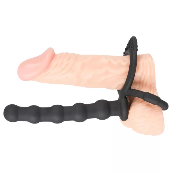Black Velvets - erekcijski i penis prsten s analnim dildom - crni