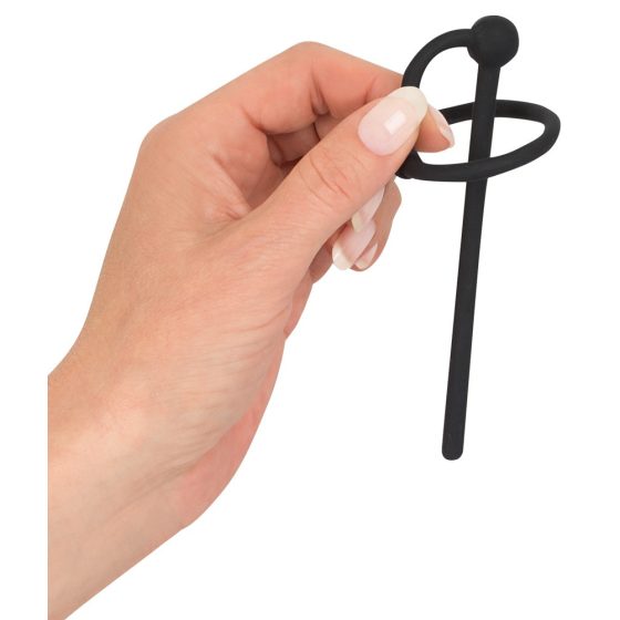 Penisplug - silikonski prsten za glavić sa šupljom uretralnom šipkom (crni)