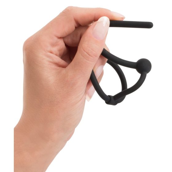 Penisplug - silikonski prsten za glavić sa šupljom uretralnom šipkom (crni)