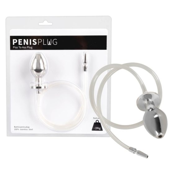 Piss to Ass Plug - šuplji čelični analni dildo s uretralnim dilatatorom