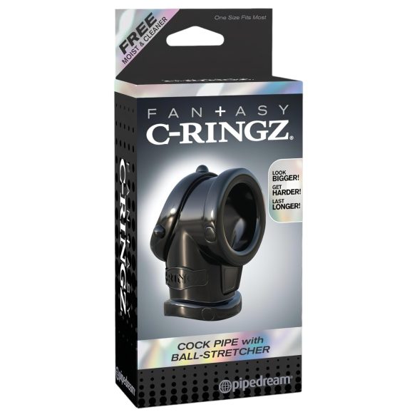 Fantasy Cock Pipe - prsten za penis i testise (crna)