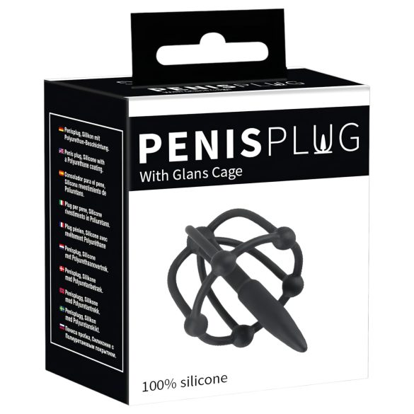Penisplug - silikonska glavna krletka s uretralnim čepom (crna)