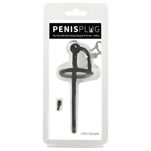 Penisplug - silikon dilatator s prstenom (0,6mm) - crna