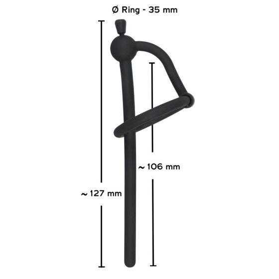 Penisplug - silikonski uretralni dilatator s glans prstenom (0,6 mm) - crni