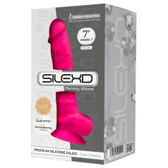   Silexd 7 - dildo s testisima i vakuumskom čašicom - 17,5cm - rozi