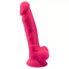   Silexd 7 - dildo s testisima i vakuumskim čepom - 17,5 cm (roza)