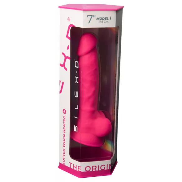 Silexd 7 - dildo s testisima i vakuumskim čepom - 17,5 cm (roza)