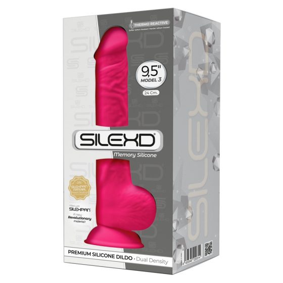 Silexd 9.5 - savitljiv, ljepljiv, testikularni dildo - 24 cm (roza)