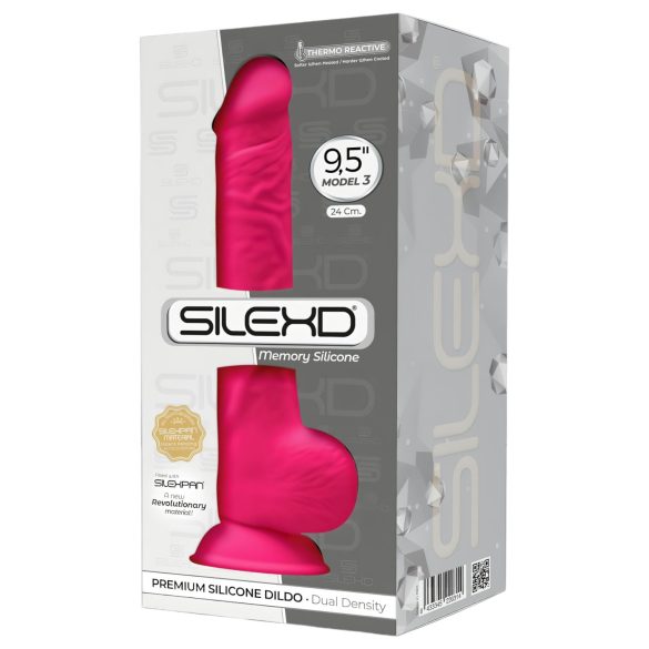 Silexd 9,5 - Dildo s vakuumskim držačem, s testisima - 24 cm (ružičasta)