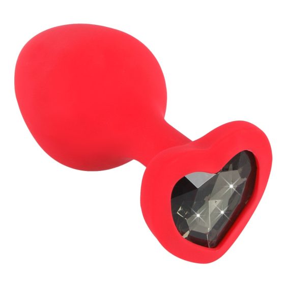You2Toys Plug M - crni analni dildo u obliku srca od kamena - srednji (crveni)