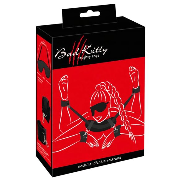 Bad Kitty - set crnih okova za vrat, zapešće i gležanj