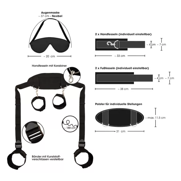 Bad Kitty - set za vezanje ogrlica zglob noge ruke - crna