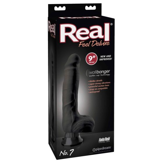 Real Feel Deluxe No.7 - testikularan, realističan vibrator (crni)