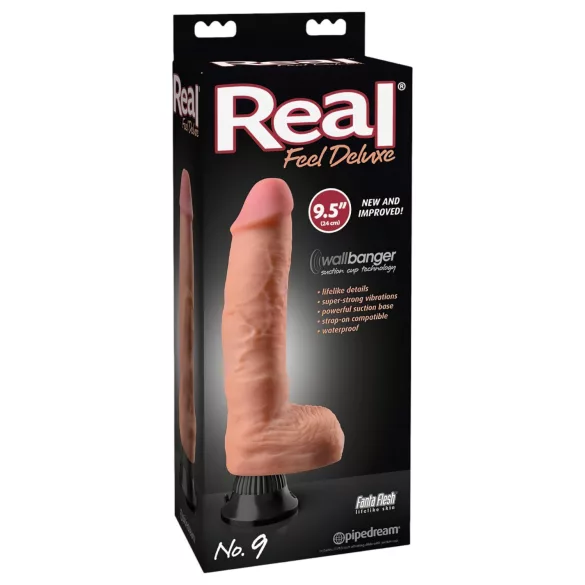 Real Feel Deluxe No.9 - realistični vibrator s testisima - natur boja
