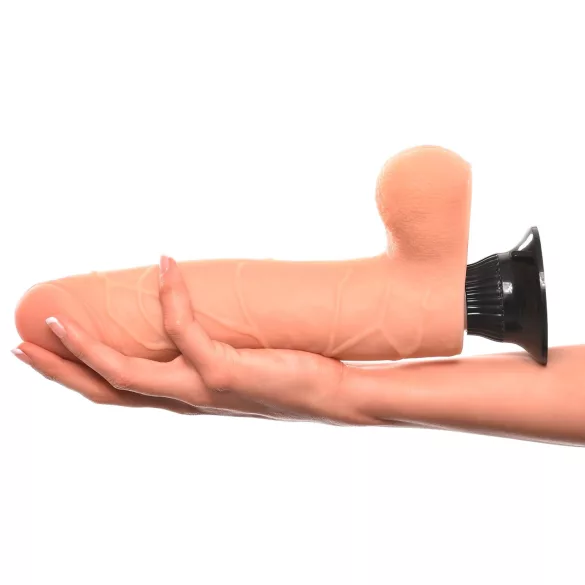 Real Feel Deluxe No.9 - realistični vibrator s testisima - natur boja